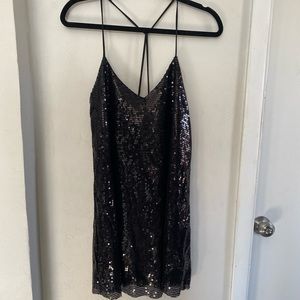 Black sequence mini dress